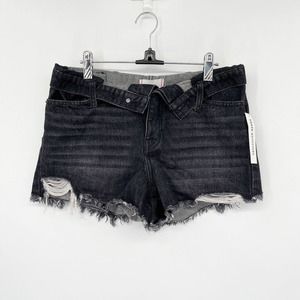 Urband Outftters BDG Foldover Denim Short Size 27‎ Black V-Front Distressed NWT